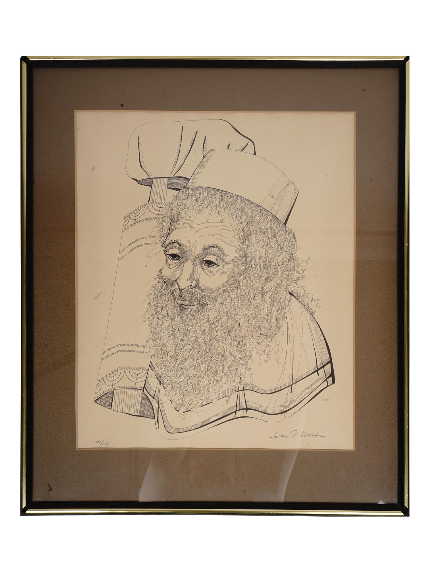 JUDAICA ETCHING RABBI BY JUSTINE RANSON SCHACHTER PIC-0